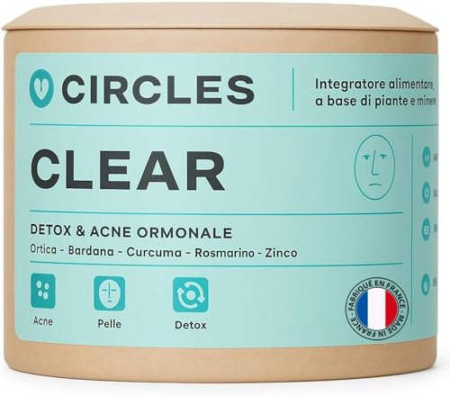 Integratore di Zinco Bisglicinato 24 Mg + Bardana, Ortica, Rosmarino e Curcuma | Pelle, Capelli, Unghie, Sistema Immunitario | Vegan | 60 Compresse Circles CLEAR