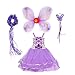 Tante Tina Disfraz de hada de mariposa para niña, 4 piezas, con vestido de tul, alas, varita mágica y diadema, adecuado para niños de 2 a 8 años, color lila