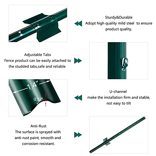 Gtongoko 3 Feet Sturdy Duty Metal Fence Post, Pack of 10, U Post for Fencing Green Fence Posts for Garden Yard and Outdoor Wire - Image 4