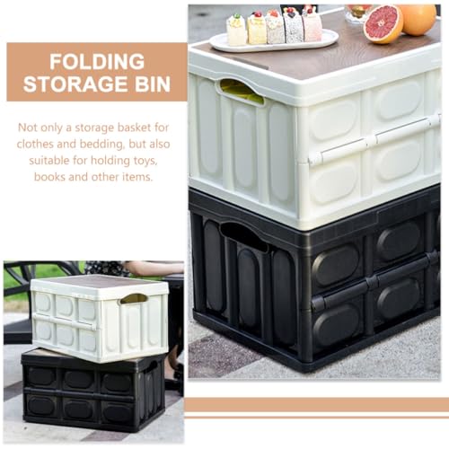 Boîte de rangement pliable noire en PP avec planche en bois pour maison