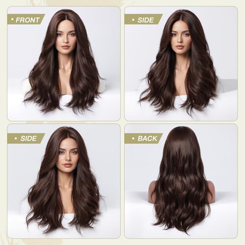 Long Wavy Wigs for Women Hairline Part Lace Wig Human Hair Blend Wigs Middle Part Natural Daily Use Dark Brown Hair Wig - Image 6