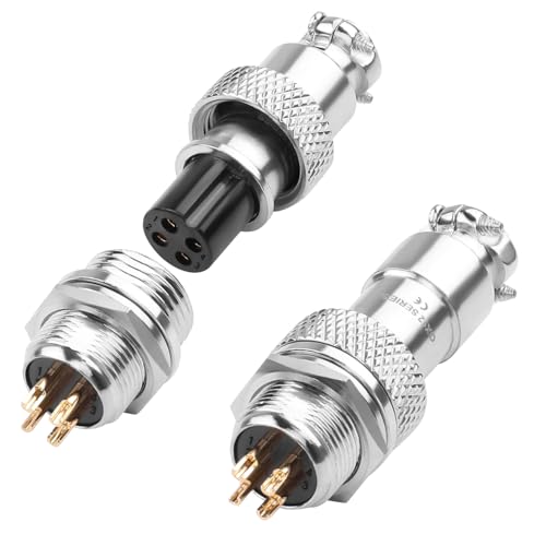 Conector aviación GX12 4 polos chapado en oro, pack x2 miniatura 1