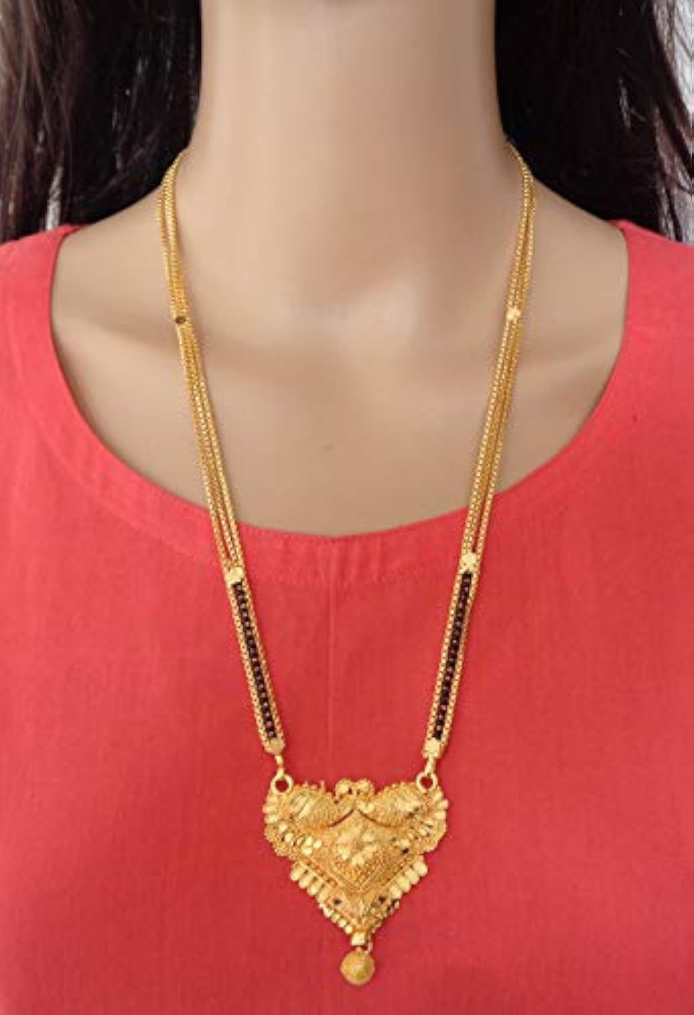Pack of 3 Gold Plated Designer Long Chain Black Beads Mangalsutra