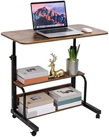 Dekhaoxe Adjustable Height Mobile Computer Desk for Small Space Rolling Writing with Wheels Corner Home Office Study Portable Bedrooms Work Storage Size 31.5x15.7 Inch Oak, (A-1)