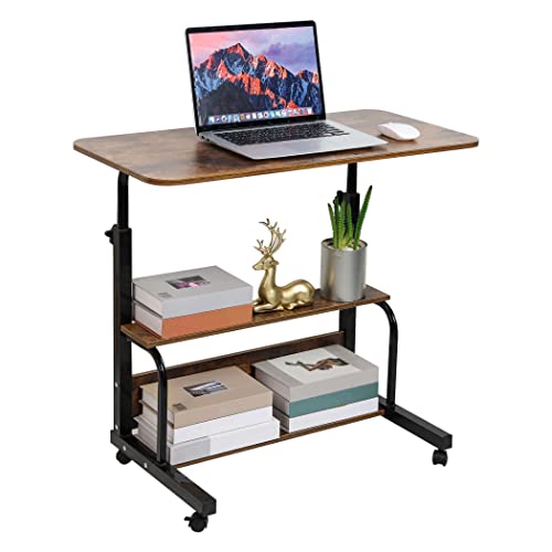 Dekhaoxe Adjustable Height Mobile Computer Desk For Small Space Rolling Writing With Wheels Corner Home Office Study Portable Bedrooms Work Storage Size 31.5X15.7 Inch Oak, (A-1) #TOP1
