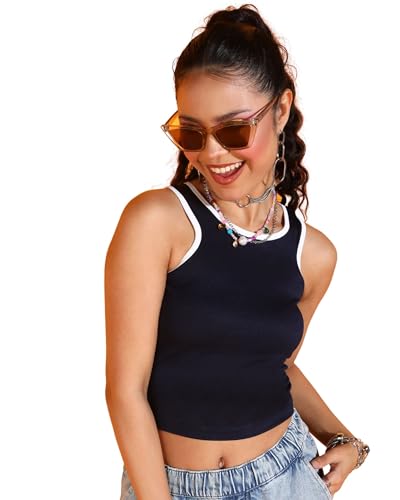 Image of POPWINGS Casual Solid Round-Neck Sleeveless Tank Top for Women || Trendy Western Summer Wear Women Tank Top || Trendy Crpp Tops for Women