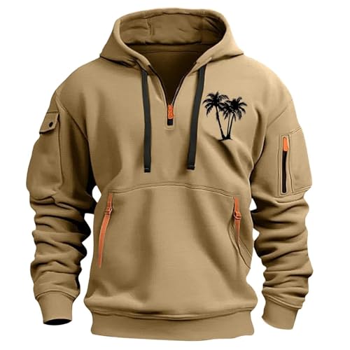 Casual Long Sleeve Hoodie For Men Palm Tree Loose Fit Climbing Cargo Sweatshirt Quarter Zip Outdoors Hooded Pullover2