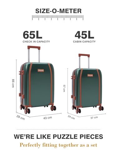 Image of FUR JADEN The Wayfarer Polycarbonate Travel Luggage Suitcase with 8 StealthTech Silent Shock Absorbing Wheels, TSA Lock & Aviation Grade Telescopic Trolley (Forest Green, Cabin + Medium)