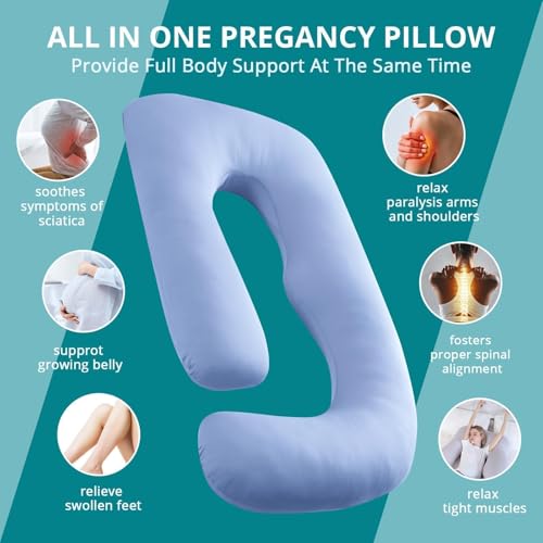 Image of Cooling Pregnancy Pillows for Sleeping, 57'' Full Body Pillow, Light Blue | Sasttie Maternity Pillow, OEKO-TEX, Down Alternative, Removable Cover, Pregnant Women Must Haves, Maternity Essential
