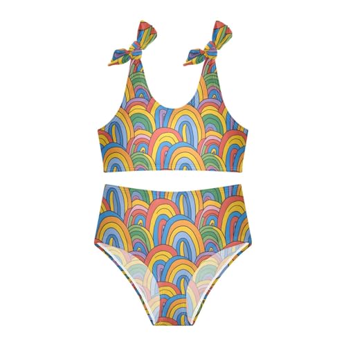 Colorful Rainbow Girls Two Piece Tankini Swimsuits Summer Bathing Suit Beach Swimwear Set4