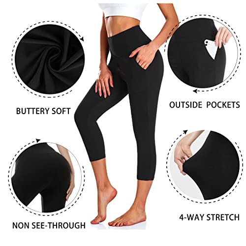 New Young 3 Pack Capri Leggings For Women With Pockets-High Waisted Tummy Control Black Workout Gym Yoga Pants #TOP5