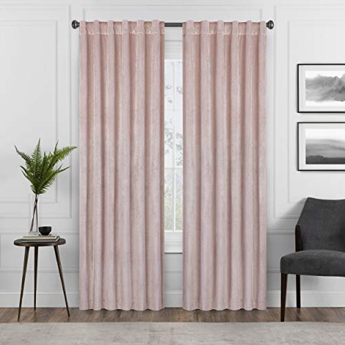 Eclipse Absolute Zero Harper Velvet Blackout Thermal Insulated Rod Pocket Curtains for Bedroom, Single Panel, 50" x 84", Blush