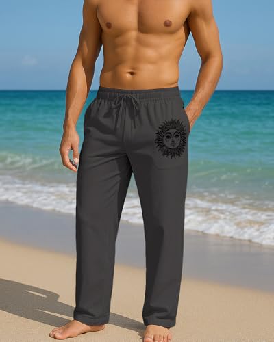 PIDOGYM Men's Linen Pants Beach Casual Cotton Summer Lightweight Elastic Waist Drawstring with Deep Pockets4