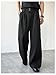 OYOANGLE Men's Wide Leg Suit Pants Pleated Business Casual Baggy Dress Trousers with Pockets Black Large