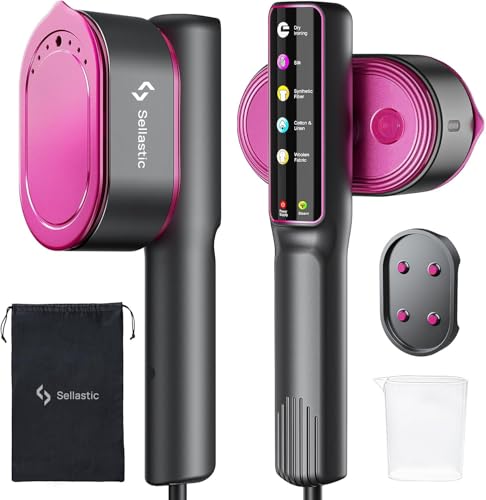 SELLASTIC 2-in-1 Garment Steamer & Iron for Clothes 1200W, Handheld Cloth Dryer with Touch Display, 10s Fast Heat-Up, 5 Garments Modes, High Steam Output, Leak & Heat-Resistant Design