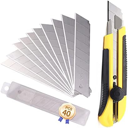 25MM Heavy Duty Utility Knife, Box Cutter with 40pcs 25MM SK-5 Slitting Retract Blades Snap-Off Cutters with Rubber Grip for Cardboard, Boxes, DIY Crafts