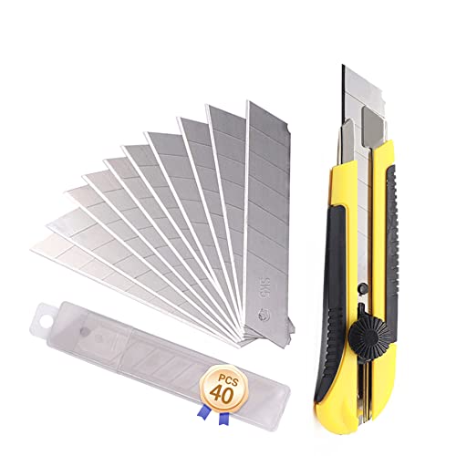 25Mm Heavy Duty Utility Knife, Box Cutter With 40Pcs 25Mm Sk-5 Slitting Retract Blades Snap-Off Cutters With Rubber Grip For Cardboard, Boxes, Diy Crafts #TOP2