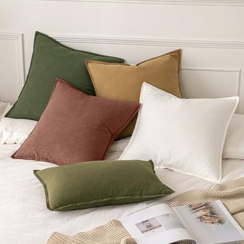 Image of MIULEE Decorative Linen Pillow Covers 20x20 Inch Autumn Glaze Boho Farmhouse Neutral Couch Throw Pillows for Bed Pack of 2 Accent Modern Pillowcase Sofa Livingroom Home Decor