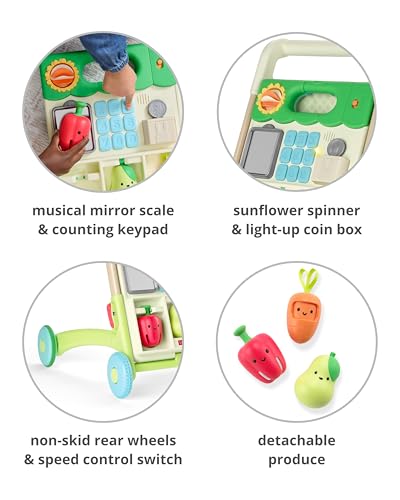Image of Skip Hop Baby Walker 5-in-1 Sit to Stand Convertible Light Up Walker with 50+ Activities for Developmental Play, Songs and Sounds 3 Adjustable Handle Heights and Speed Control Switch Farmstand Age 6m+