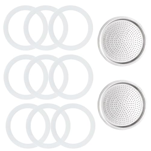 JYNXOR 9 Pièces Joints d'étanchéité pour Machine à Expresso 2 Tasses, Joint de Rechange en Silicone, avec Tamis en Aluminium(9 x Bague d'Étanchéité en Silicone + 2 x Filtre en Acier) (2 Tasses)