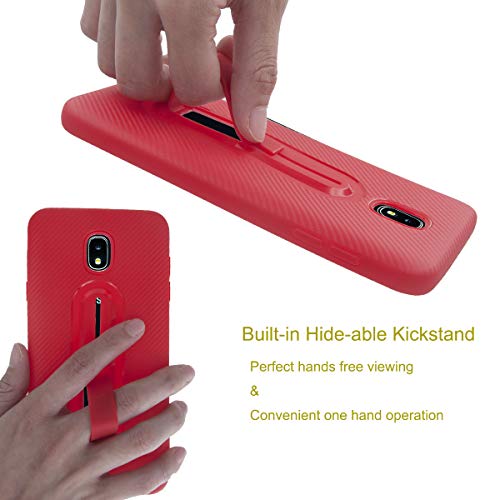 Starlodes Compatible For Samsung Galaxy J7 2018 Case,J7 Aero,J7 Refine,J7 Star,J7 Crown,J7 Aura Phone Case,Carbon Fiber Tpu Protective Slim Light Cover With Kickstand-Red #TOP3