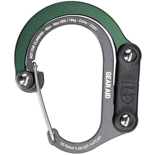 GEAR AID HEROCLIP Moschettone con gancio (Mini) per viaggi, bagagli e piccole borse, verde foresta