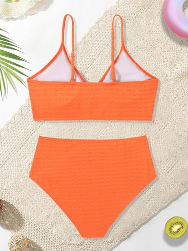 Image of Girls Swimsuit Solid Bathing Suit 2 Piece Twist Cross Adjustable Straps Soft Lining Bikini for Teen Girls with Chest Pad