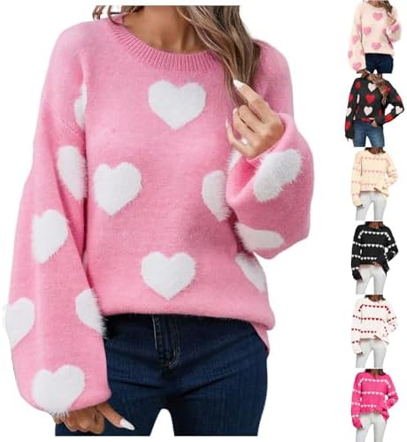 Heart Sweater for Women Valentines Day Sweaters Cute Love Plus Size Valentine's Sweatshirts with Hearts