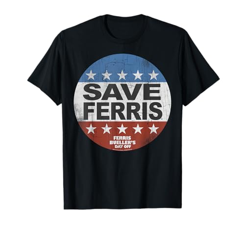 Ferris Bueller's Day Off Save Ferris American Flag Button T-Shirt
