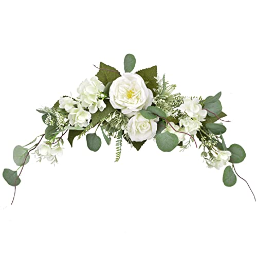 I-Guru White Decorative Swag Artificial Flower 28 Inch, Hydrangea Swags With Frech Rose For Home Room Door Wall Wedding Arch Garden Party Tabletop Decoration #TOP24