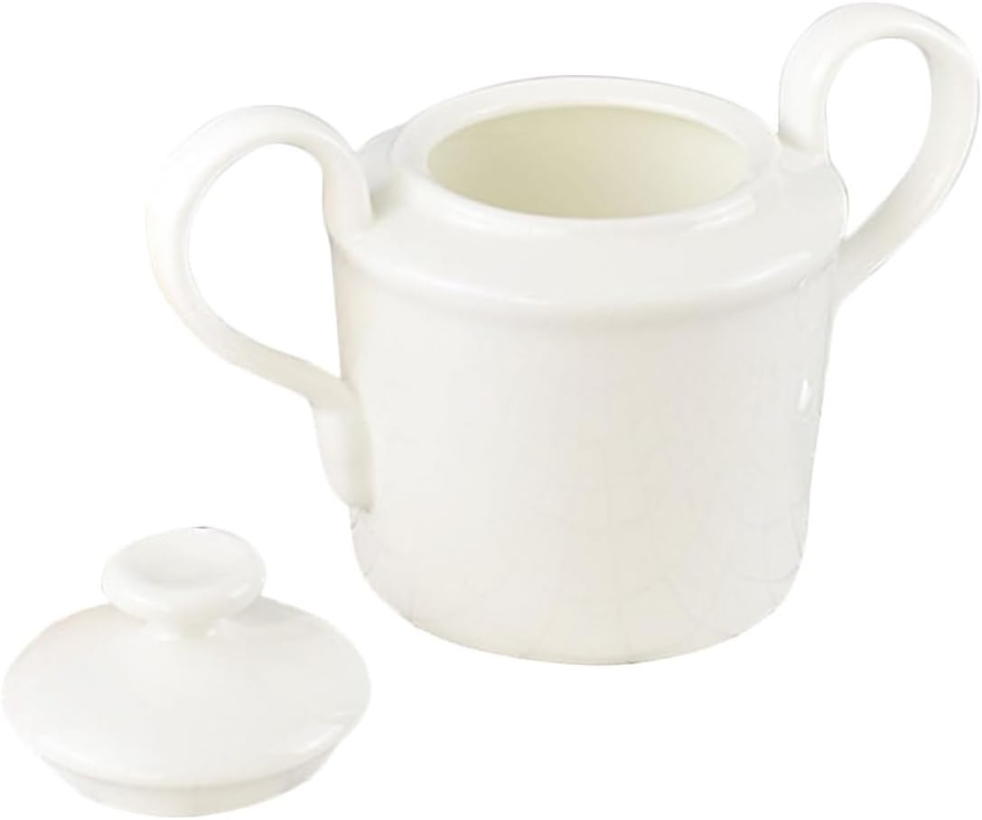 Toyvian White Ceramic Cube Sugar Container with Lid, Double-handled Coffee Candy Jar, Kitchen Storage Bowl for Home and Dining Use