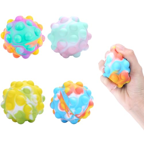 Boule Antistress,4 Pièces Balle Anti Stress Enfant Balles Anti-Stress Boules à Presser Boule de Presse à Bulles en Silicone Boule Anti Stress Balle Sensorielle Boules à Presser,pour Enfants et Adultes