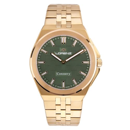 Imagen de Lorenz Connery 090020CC Reloj de pulsera para hombre ultraplano de cuarzo Swiss Made Reloj con correa de acero laminado dorado