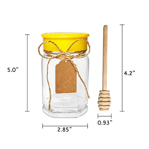 Folinstall 20 Pcs 12 oz Glass Honey Jar with Lids, Honey Containers for Storing and Dispensing Honey on Your Favorite Foods or Drinks, Extra Chalkboard Label, Tag Strings and 20 Honey Dipper Included - Thumbnail 3