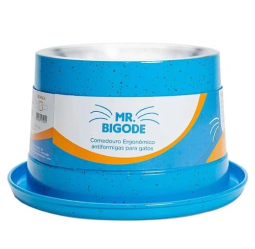 Comedouro Antiformiga para Gatos Mr. Bigode Azul, 250ml Nf Pet para Gatos, 250ml, Azul