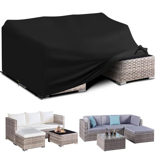 PATIO PLUS Garden Furniture Cover With PU Coating， Garden Table and Chairs Set Cover Waterproof，Windproof, Anti-UV, 600D Oxford Fabric Outdoor Patio Table Covers Rectangular 170x94x71cm Black