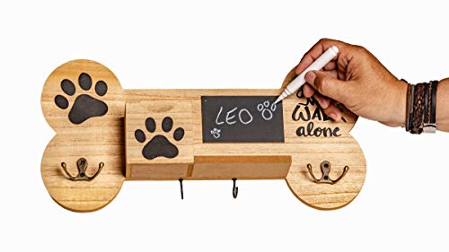 Emotiset hölzerne Wandaufhänger mit 6 Haken Ideal für hängende Leinen und Zubehör für Ihren Hund oder Pet.Customizable mit Chalkboard enthält Kreide marker.Gift Tierliebhaber.