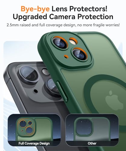 Image of CANSHN Magnetic for iPhone 14 Plus Case, Upgraded [Full Camera Protection] [Compatible with Magsafe] [Translucent Matte] Shockproof Protective Phone Case for iPhone 14 Plus 6.7 inch - Deep Green