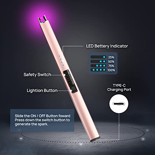 Bswalf Lighter Candle Lighter, Electric Lighter Usb Rechargeable Lighters Have Triple Safety And Led Battery Display, Windproof Flameless Plasma Arc Lighter For Candle Camping Grill (Rose Gold) #TOP1
