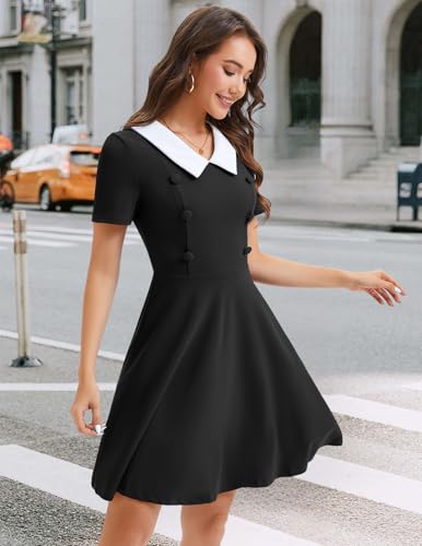 Image of Bbonlinedress 1950s Vintage Dress for Women Retro Rockabilly Peter Pan Collar Short Sleeve Cocktail Party A Line Dresses