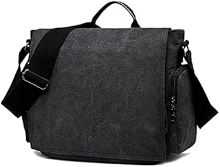 LOSMILE Shoulder Bag Mens,Canvas Messenger Bag.14 Inch Laptop Bag Briefcase for Work School.(Black-M)