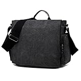 LOSMILE Umhängetasche Herren, Canvas Schultertasche Messenger Bag,14 Zoll Aktentasche Laptoptasche für Arbeit,Schule.(Schwarz-M)