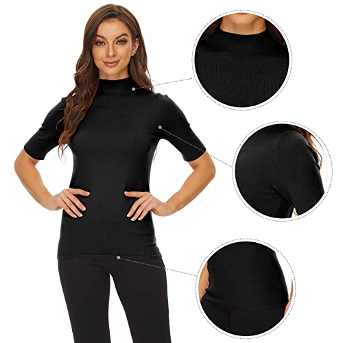 Image of Anbenser Women's Short Sleeve Mock Pullover Sweater Knit Jersey Top Slim Fit