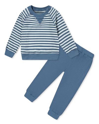 YALLET Toddler Boys Girls Fall Clothes 2Pcs Striped Sweatshirt Pullover Tops with Pants Unisex Baby Outfit Set 1-5 Years
