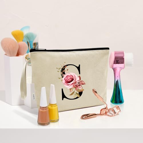 Image of Vavabox A-Z Personalized Makeup Bag, Birthday Gifts for Women Mom, Gifts for Best Friend, Bride Bridesmaid Cosmetic bag (S, Cream Yellow)