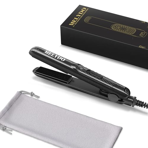 MELYDO Mini Hair Straighteners, Ceramic Mini Straightener for Short Hair/Bangs, Travel Hair Straighteners Dual Voltage, UK Plug(Black)