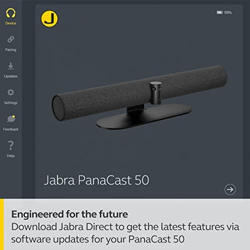 Jabra 8200-237 PanaCast 50 Panoramic 4K Video Bar - Conference Camera for Small & Medium Rooms with 180 Degree Field of View & 8 Microphones - UK Power Supply - Black