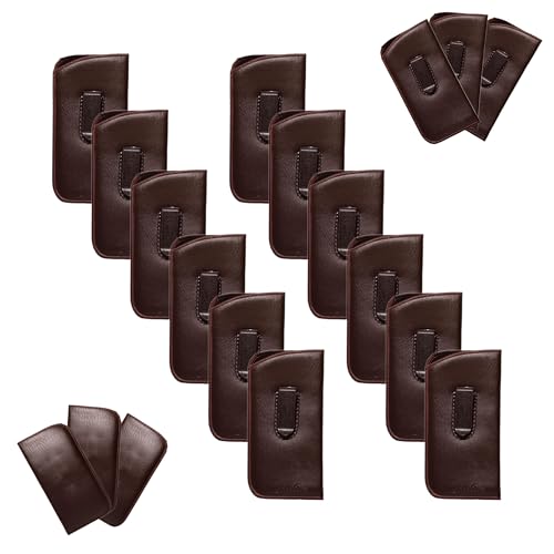 Image of Calabria Slim Faux Leather Eyeglass Case Soft Slip-In Design [Brown - 12 Pack] | Compact Protective Pouch | Soft Case for Glasses | Lightweight Sunglass Storage