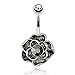 Black Flower Vintage Hematite with CZ Gem Navel Ring 316L Surgical Steel B479