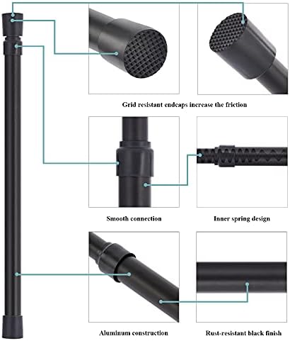 Short Metal Extendable Shower Curtain Tension Rod with No Drilling Required, Telescopic Cupboard Bar Adjustable Pole Rail for Net Sheers Voiles Wardrobe Bookshelf Cabinet, 60-105cm, Matte Black